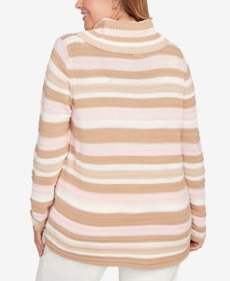 Plus Size Metallic Striped Long Sleeve Sweater