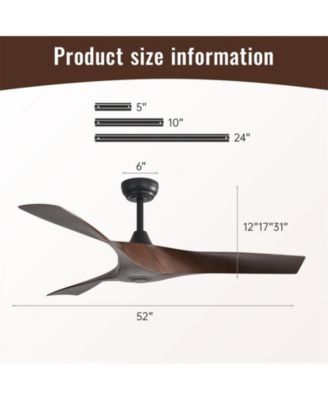 52-inch Modern Black 3 ABS Blades Ceiling Fan without Light with Six-Speed Remote Control and Forward Reverse Rotation Function