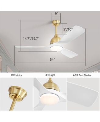 54-inch Modern Minimalist Golden 3-Blade Ceiling Fan with LED Light Remote Control Supports 6 Speeds and Timer Function