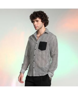 Men's Onyx Black & Cream White Zig-Zag Block Shirt