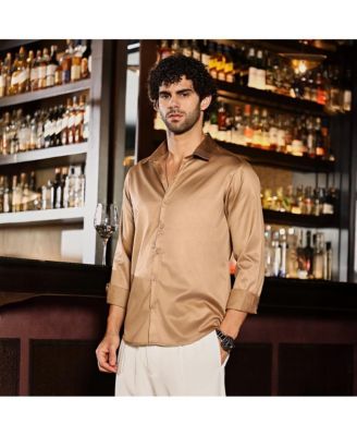 Men's Sand Beige Solid Satin Shirt
