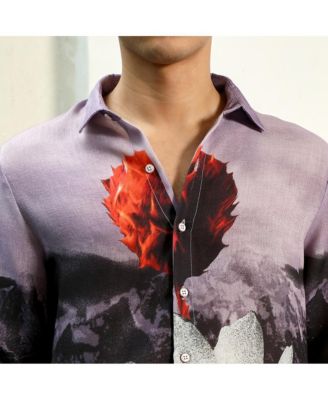 Men's Purple Floral Printed Rayon Shirt With Spread Collar