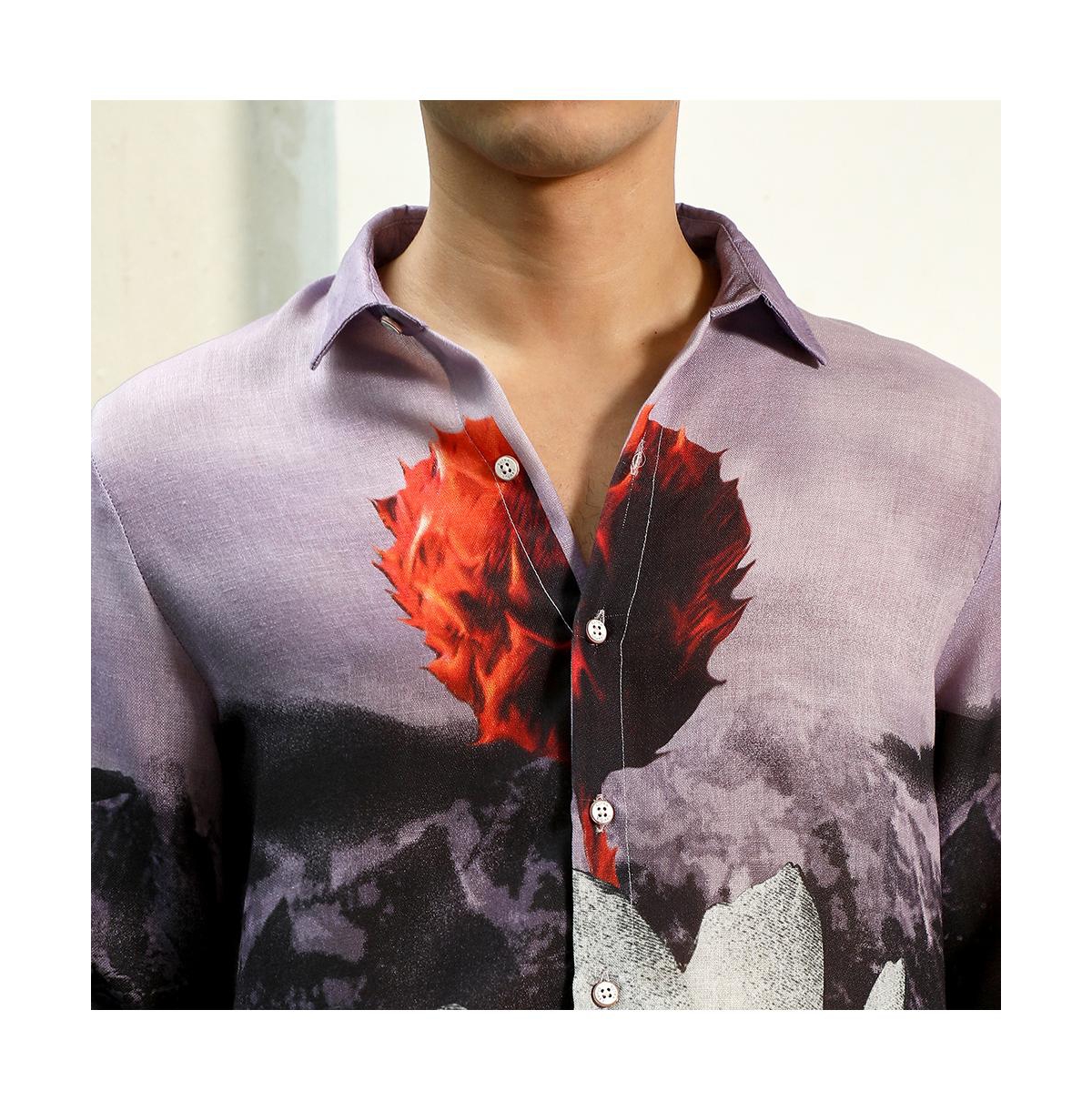 Campus Sutra Men's Purple Floral Printed Rayon Shirt With Spread Collar