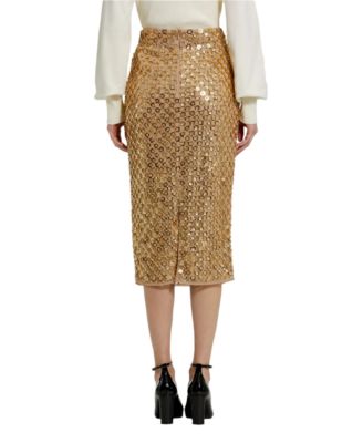 Women's Sequin Embellished Mesh Fitted Midi Pencil Skirt