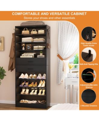 8-Tier Shoe Rack with 2 Drawers, 80'' High Wooden Shoe Cabinet with Adjustable Shelves