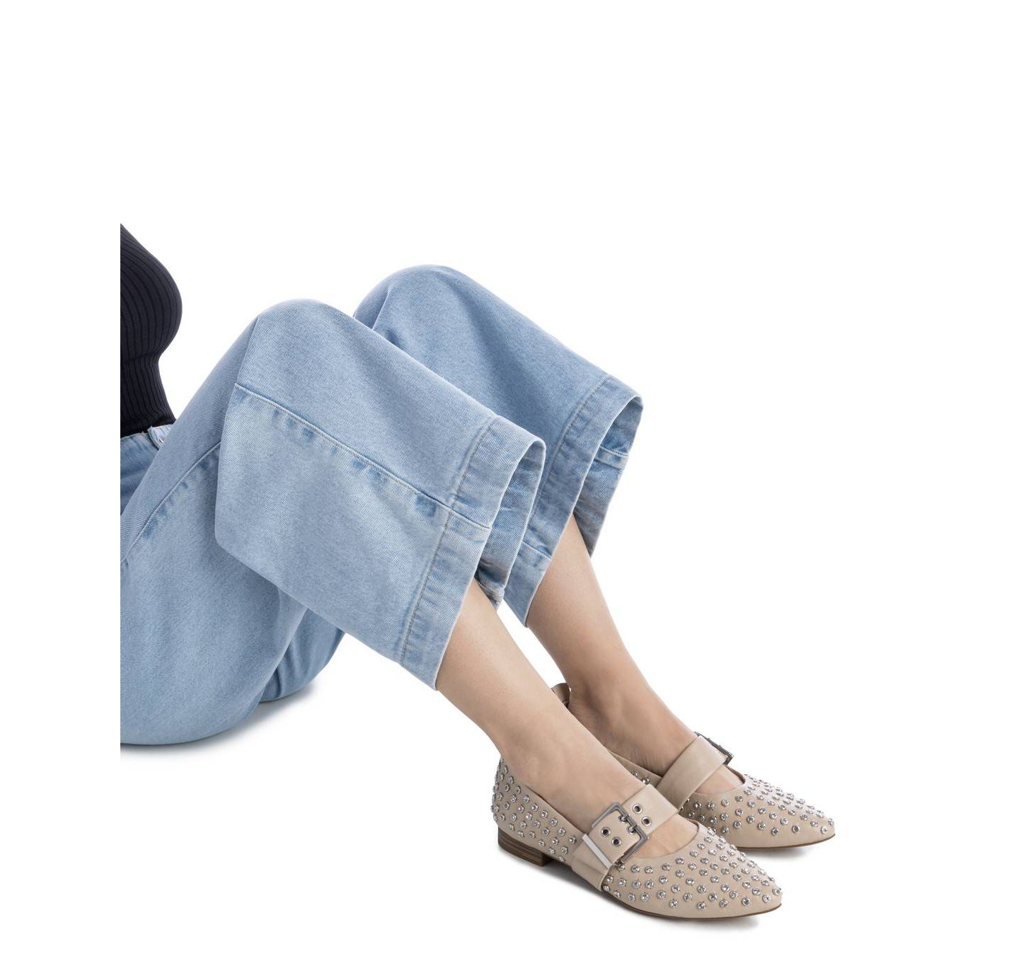 Женские балетки XTI Mary Jane Studded Ballet Flats, цвет: Бежевый — фото 4