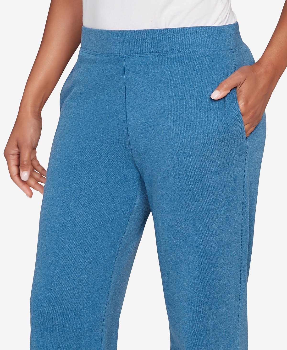 Ruby Rd. Petite Mid Rise Luxe Rib Knit Leisure Pants In Blue