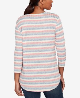 Petite Marled Stripe Envelope Neck Rib Knit Top