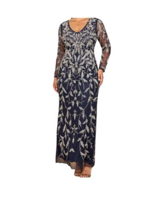 Women's Long Sleeve Contrast Beaded Gown