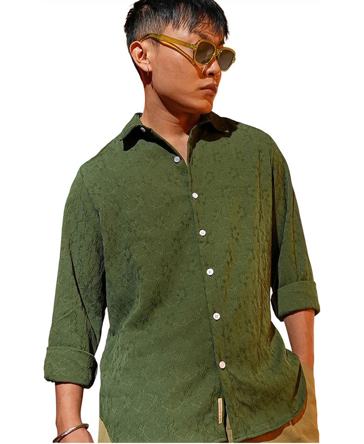 Мужская рубашка Cahoot Campus Sutra Forest Green Floral-Textured, цвет: Зелёный — фото 1