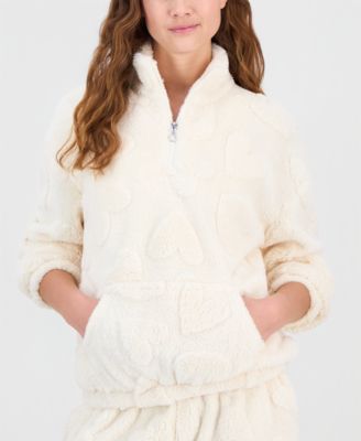 Juniors' Embossed Sherpa Quarter-Zip Sweatshirt