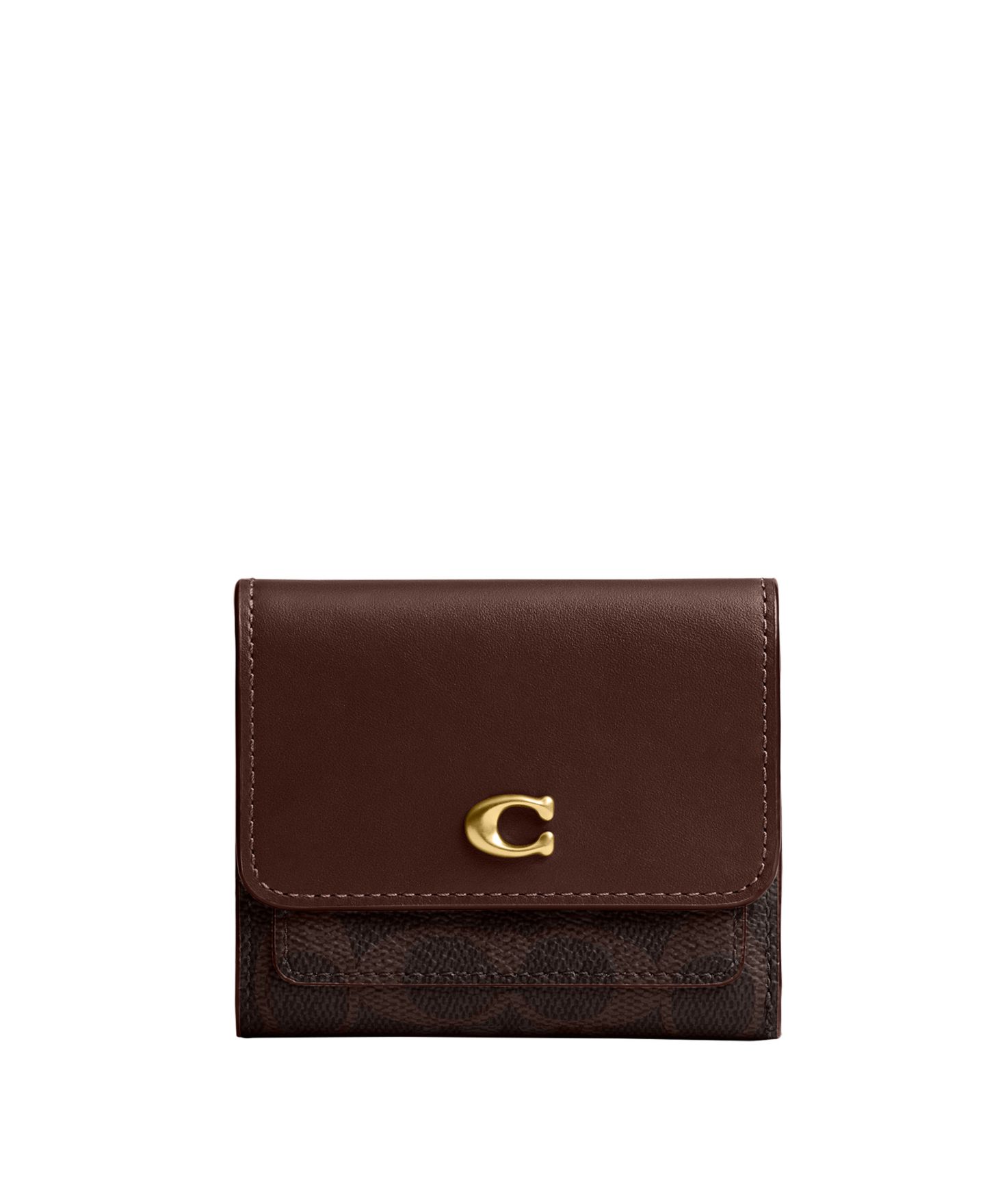 Женский небольшой кошелёк Coach Mila Signature из холста с клапаном, цвет: Латунный / Кленовый — фото 1
