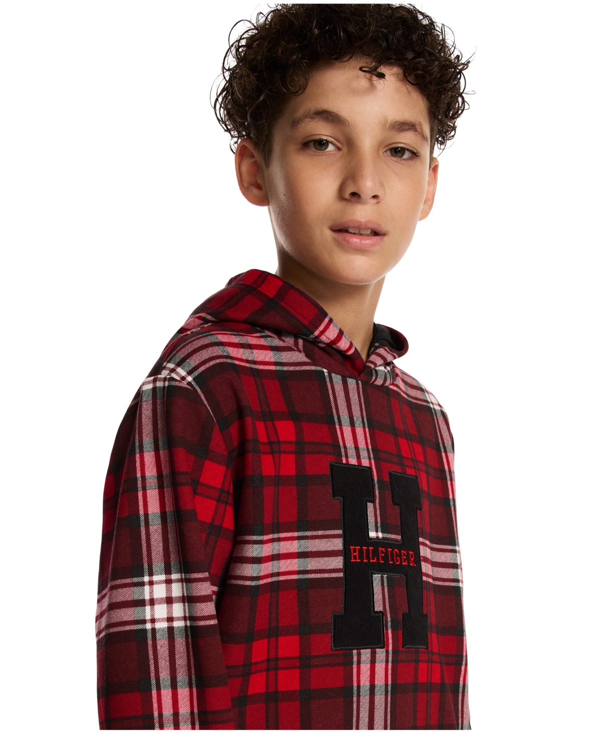 Tommy Hilfiger Boys 8-20 Plaid Monogram Applique Sweatshirt In Multi
