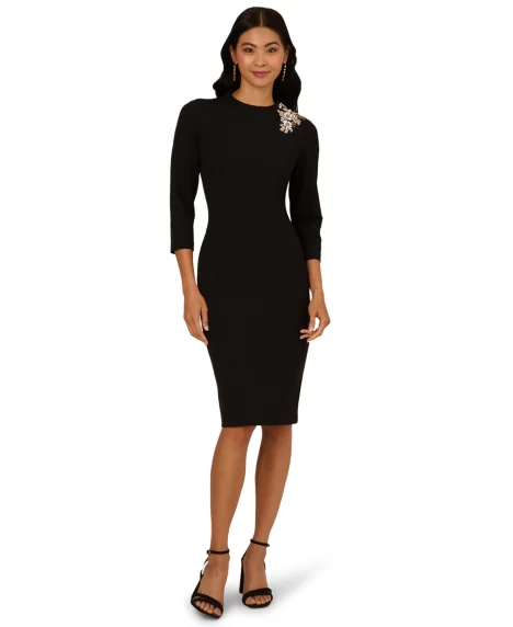 Women's 3D Floral Mock Neck Short Dress - Black