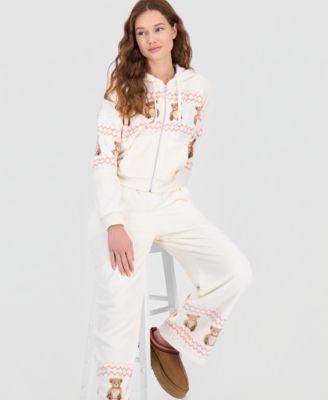 Sincerely Jules Fleece Zippered Hoodie Wide Leg Pants In Pink