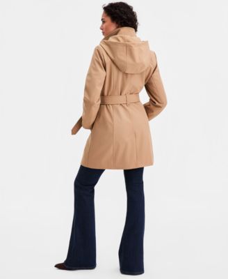 Women's Belted Hooded Zip-Front Raincoat