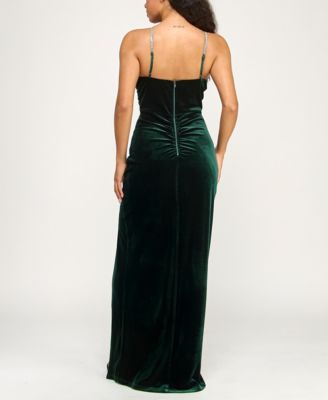 Junior's Strappy Spaghetti Glitter Sleeveless Gown