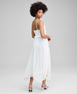 Petite Beaded Floral Asymmetric Hem Dress, Macy's Exclusive