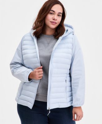 Plus Size Mixed-Media Packable Coat