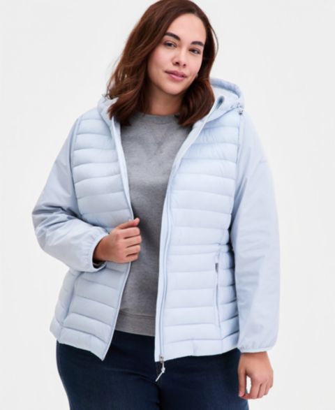 Женские куртки Calvin Klein Plus Size Mixed-Media Packable Coat