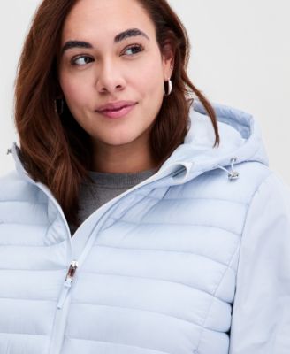 Plus Size Mixed-Media Packable Coat