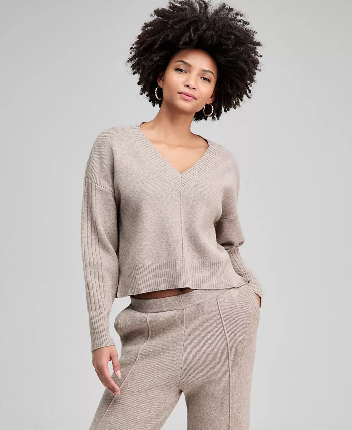 Women's Drop-Shoulder V-Neck Sweater - thumbnail 4