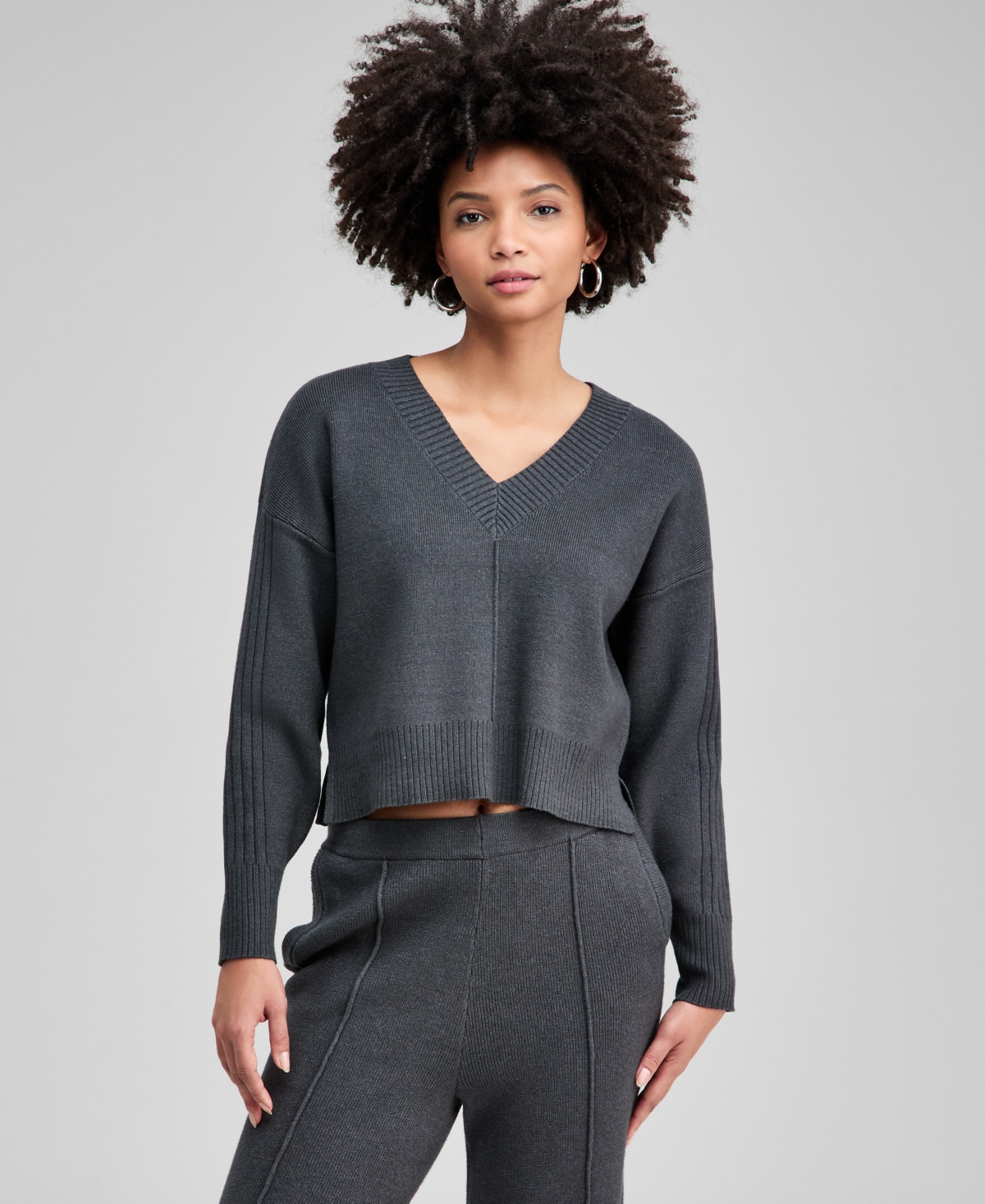 And Now This Women's Drop-shoulder V-neck Sweater, Macy's Exclusive In Black