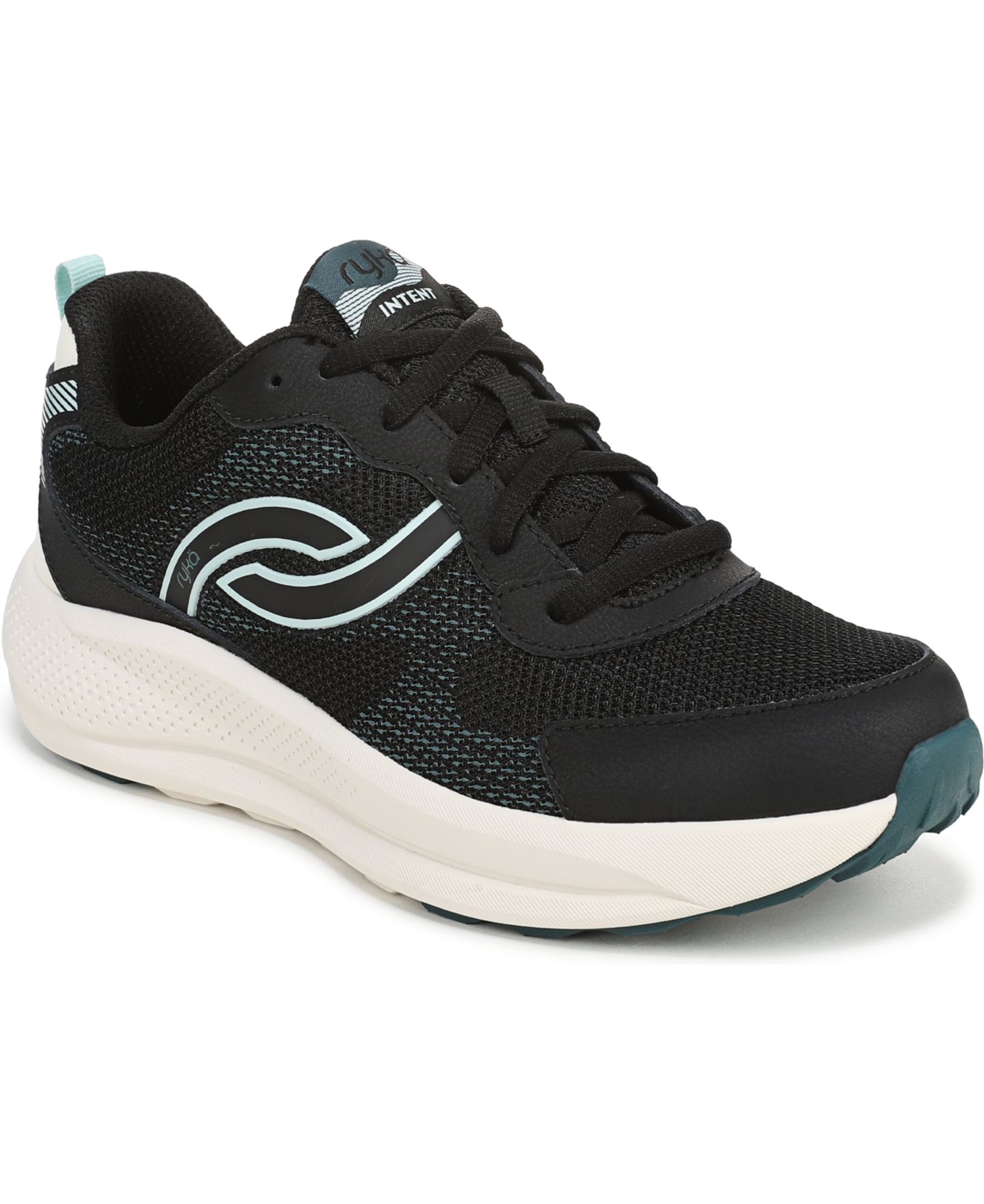 Женские кроссовки Ryka Intent Lace Up Walking, цвет: Чёрный кожаный / Сетчатый — фото 1