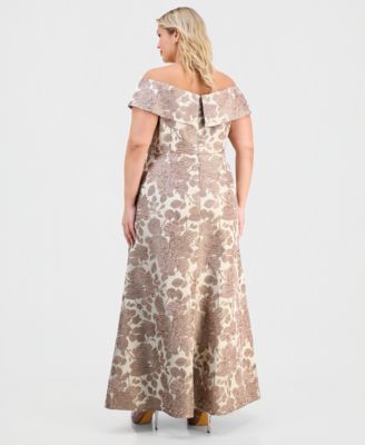 Plus Size Jacquard Off-The-Shoulder Gown
