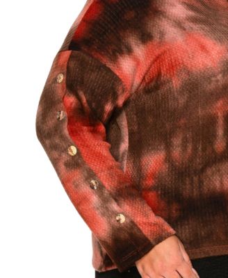 Plus Size Brushed Tie Dye Waffle Crew Neck Top