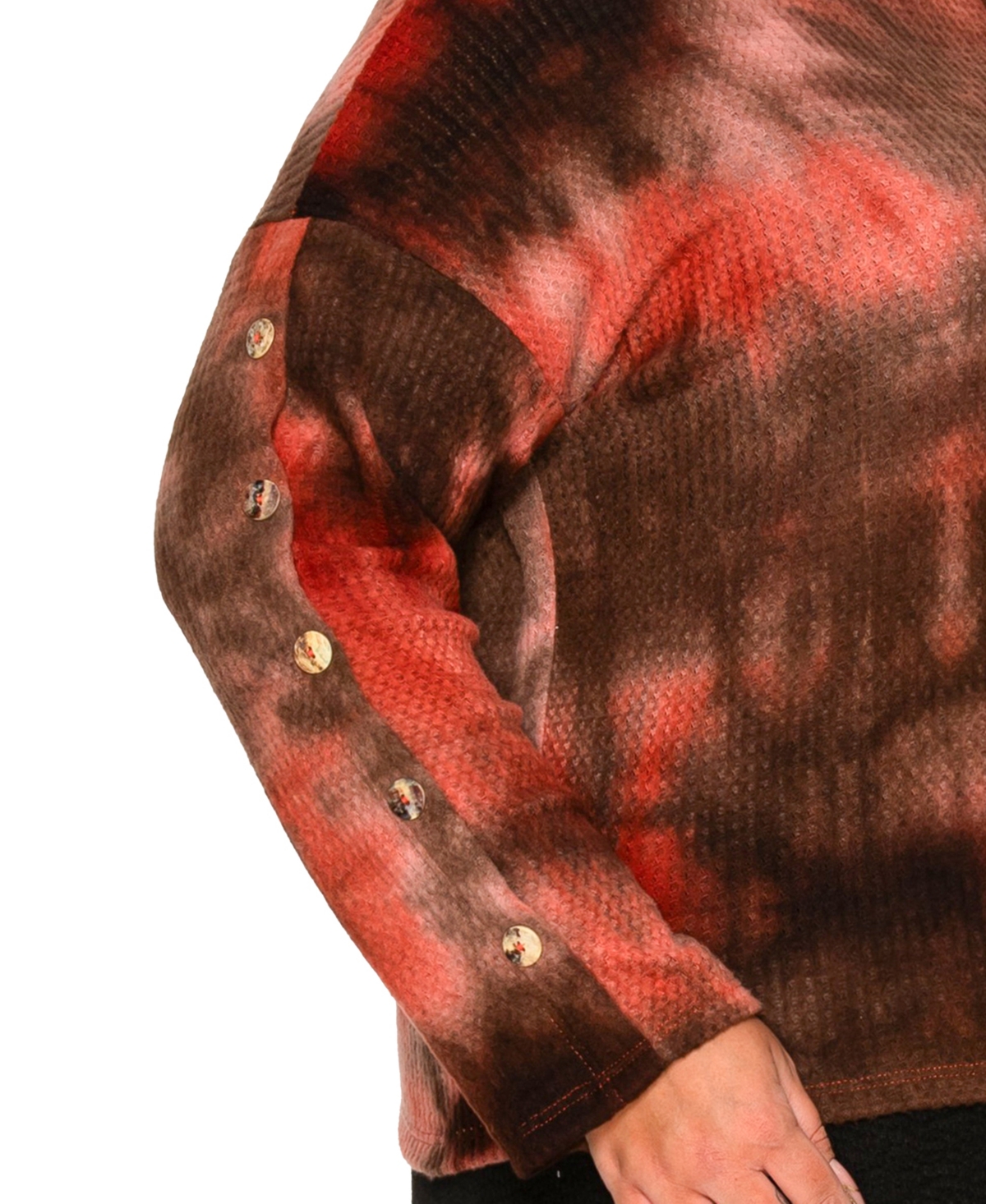 Coin 1804 Plus Size Brushed Tie Dye Waffle Crew Neck Top In Multi