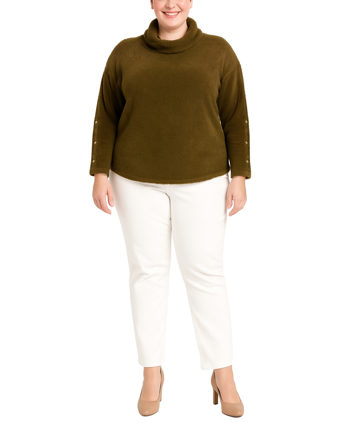 Coin 1804 Plus Size Cozy Rib Cowl Neck Top In Brown