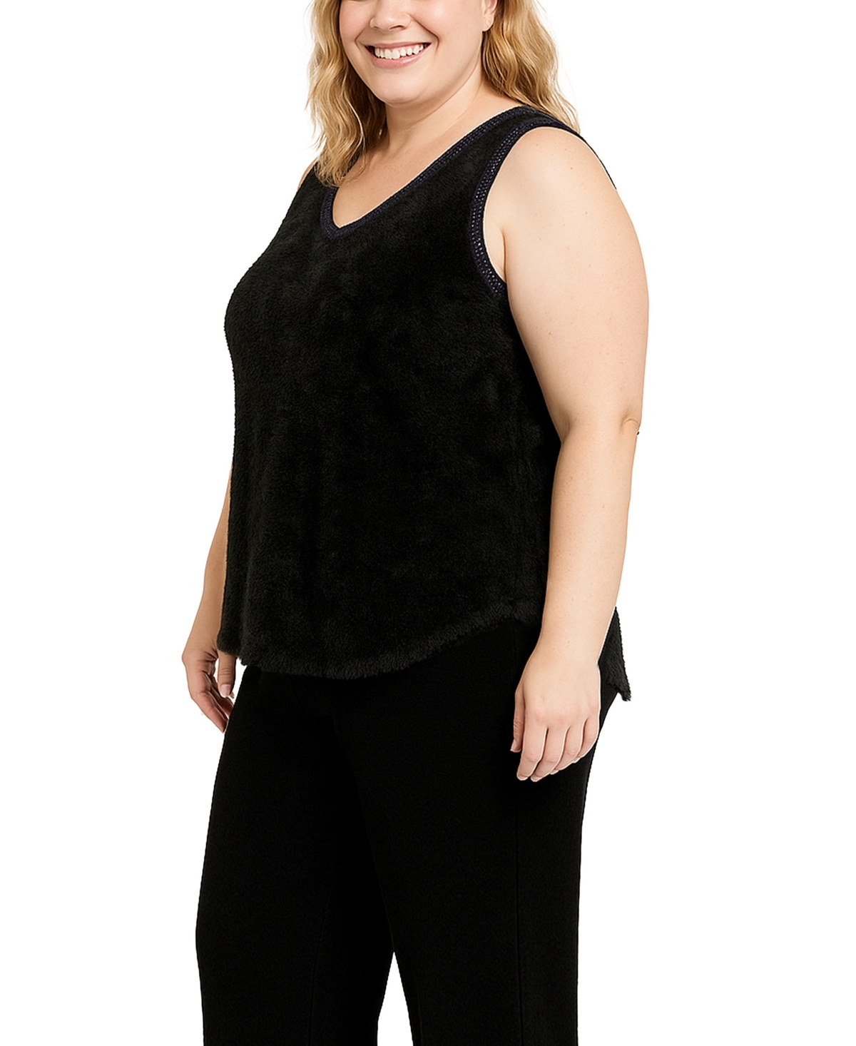 Coin 1804 Plus Cozy Rib Sequin Trim V Neck Tank Top