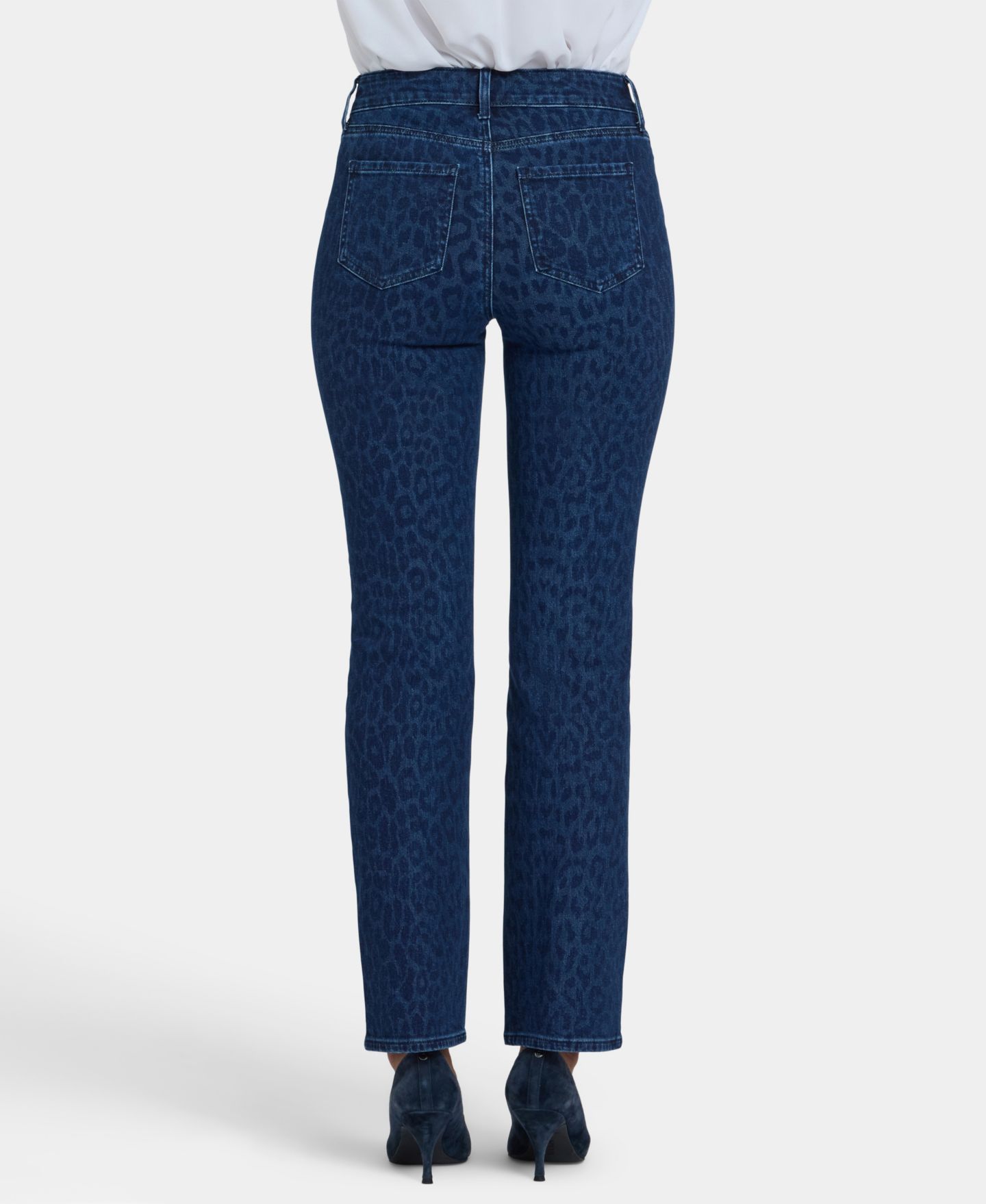Женские джинсы NYDJ Petite High Rise Marilyn Straight, цвет: Джинсовый леопардовый — фото 4