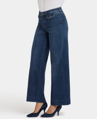 Petite Teresa Button Flap Wide Leg Jeans