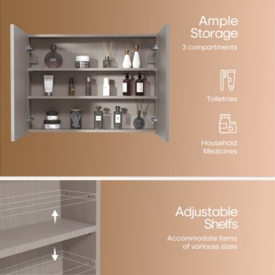 24x32 inch Bathroom Wall Cabinet, Saver Storage, Medicine Cabinet with 2 Door and Adjustable Shelves，Flat-Pack Design (Grey