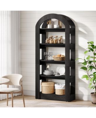 5-Tier Kitchen Pantry Cabinet, Tall Freestanding Pantry Organizer with Arch Design, Wooden Storage Shelf