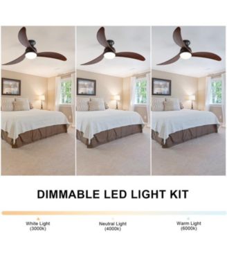 52-inch Modern Classic Black 3-Blade Flush Mount Intelligent Remote Control and Light Ceiling Fan