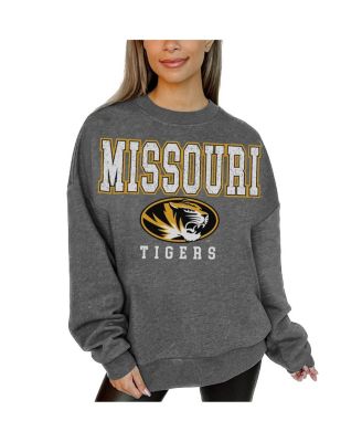 Women's Heather Charcoal Missouri Tigers Oversized Distressed Fleece Pullover Sweatshirt