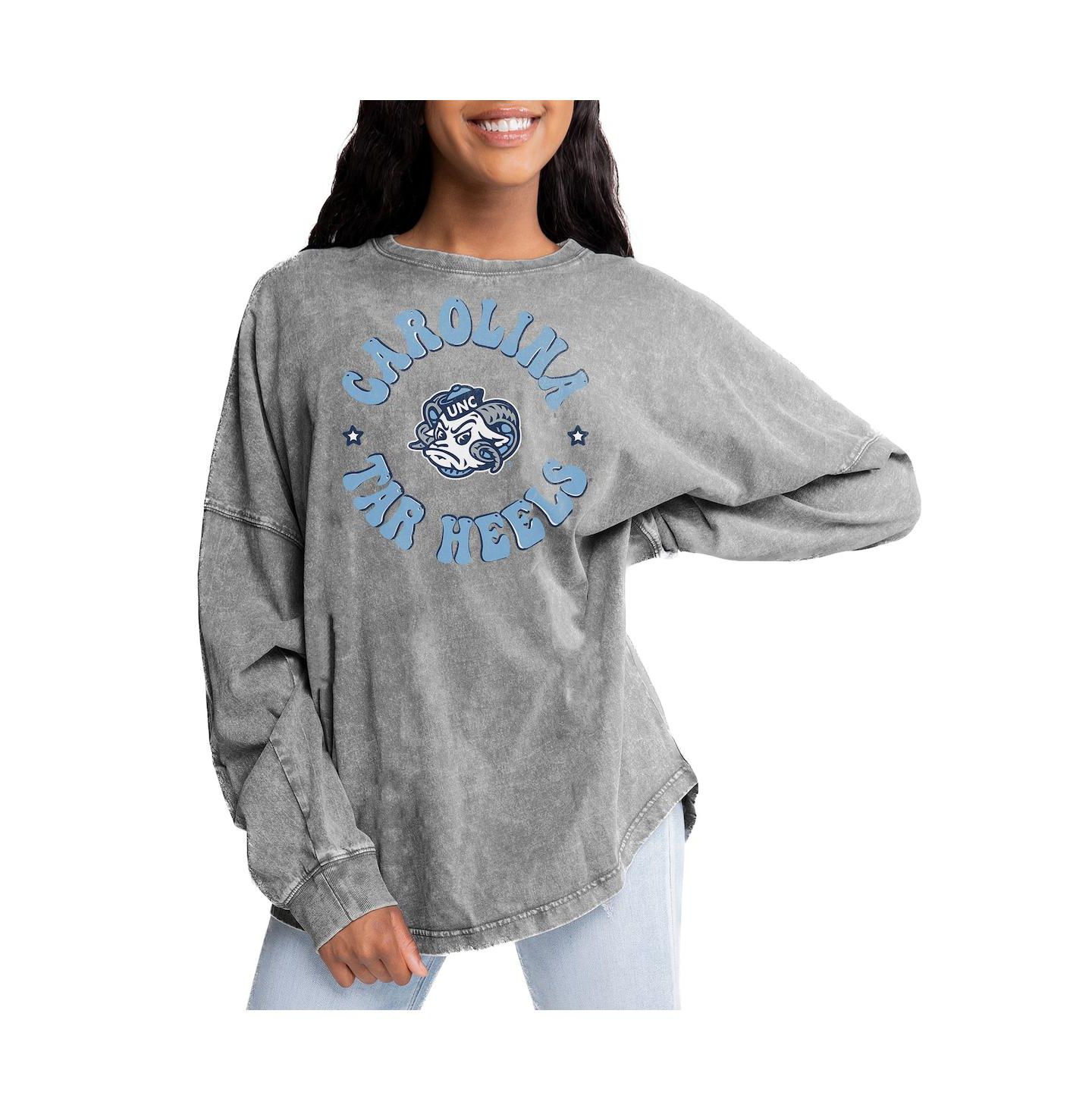 Женские футболки Gameday Couture Gray North Carolina Tar Heels Playing Around Faded Wash Oversized Long Sleeve — фото 1