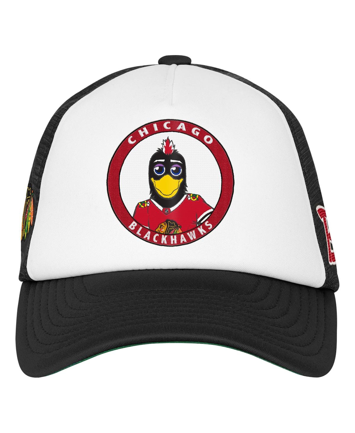 Mitchell & Ness Big Boys and Girls White Chicago Blackhawks Mascot Adjustable Trucker Hat