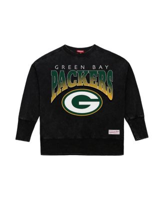 Women's Black Green Bay Packers Delineate Mineral Wash Crewneck Sweatshirt