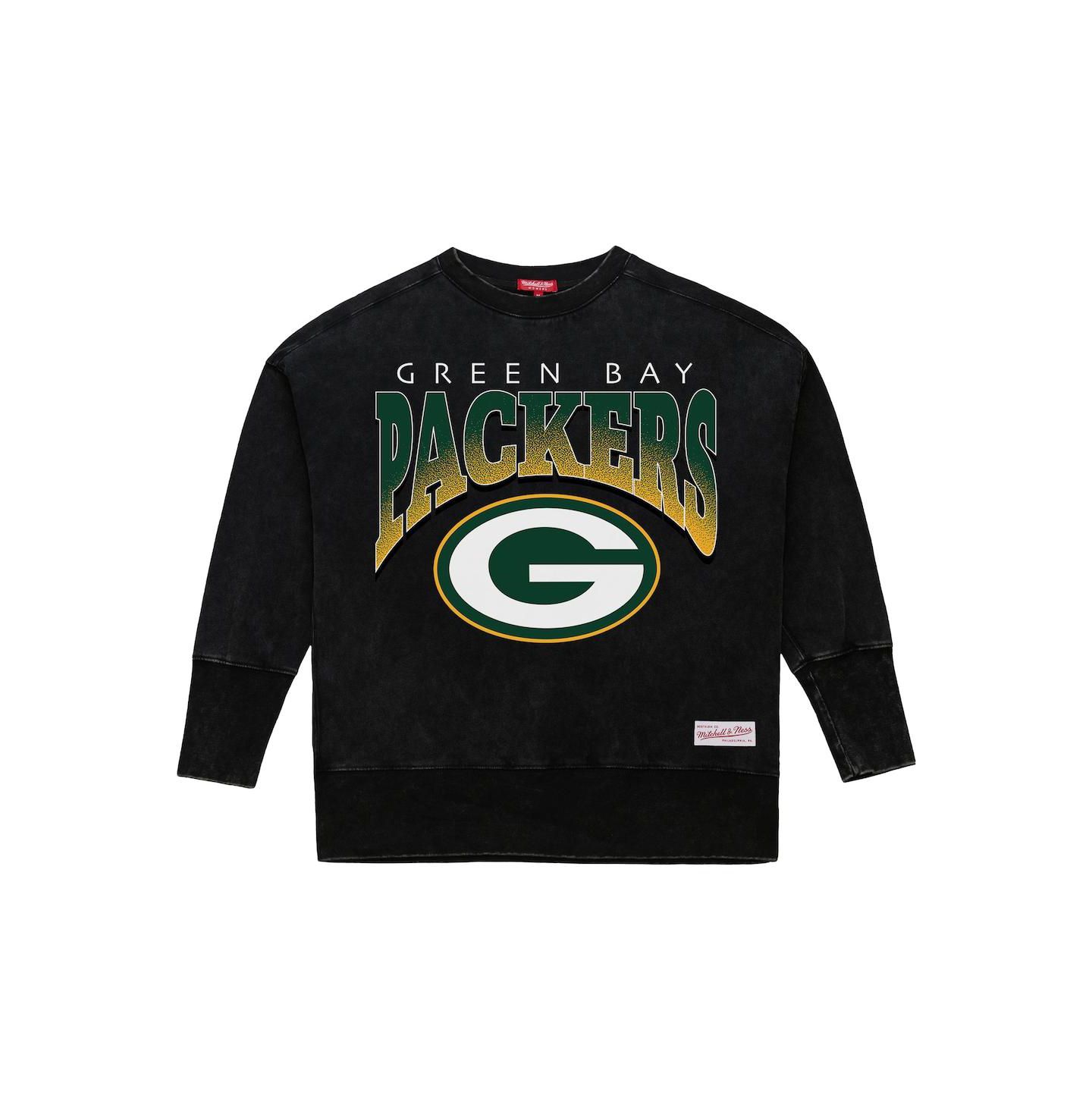 Женская толстовка Mitchell & Ness Black Green Bay Packers Delineate Mineral Wash Crewneck — фото 3