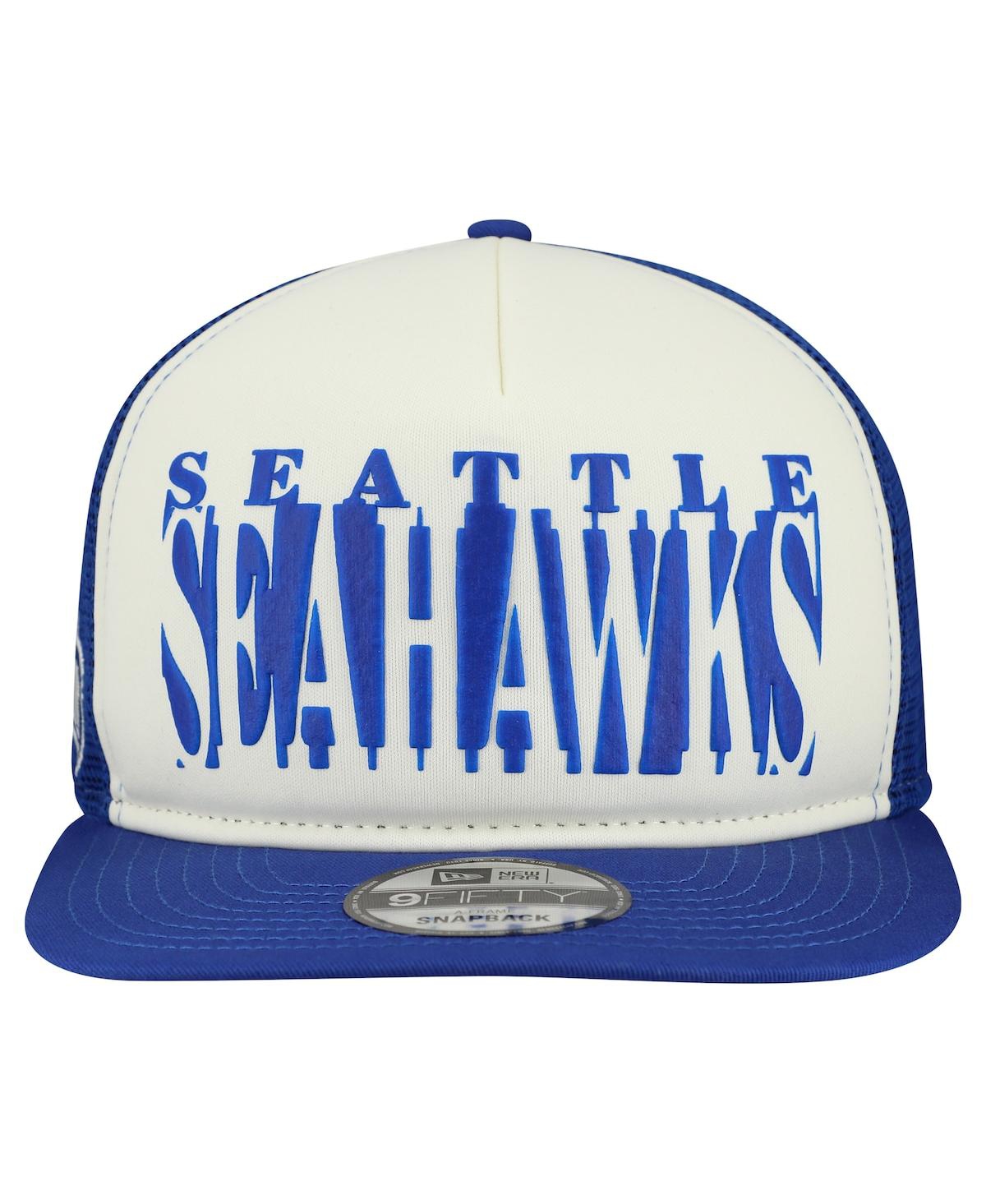 New Era Men's Cream/Royal Seattle Seahawks Throwback Cutout A-Frame 9FIFTY Snapback Hat