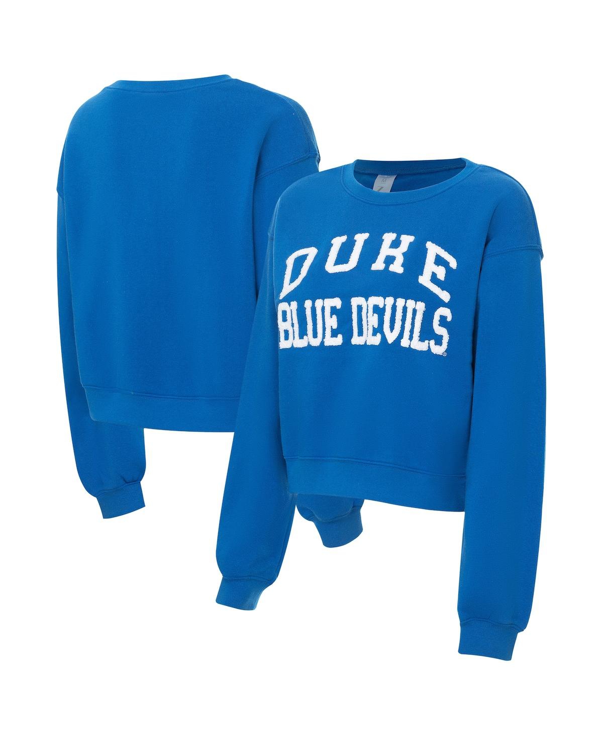 Zoozatz Women's Royal Duke Blue Devils Chenille Cropped Sweatshirt In Blue