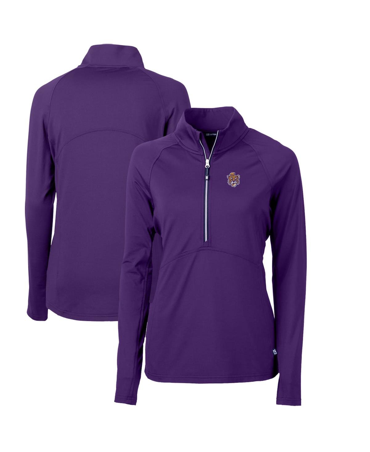 Cutter & Buck Women's Purple Lsu Tigers Adapt Eco Knit Stretch Half-zip Pullover Sweatshirt In Purple