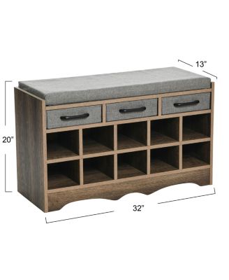 Entryway Storage Bench with Drawers, Shoe Compartments and Cushioned Seat in Ashwood Rustic Wood Grain