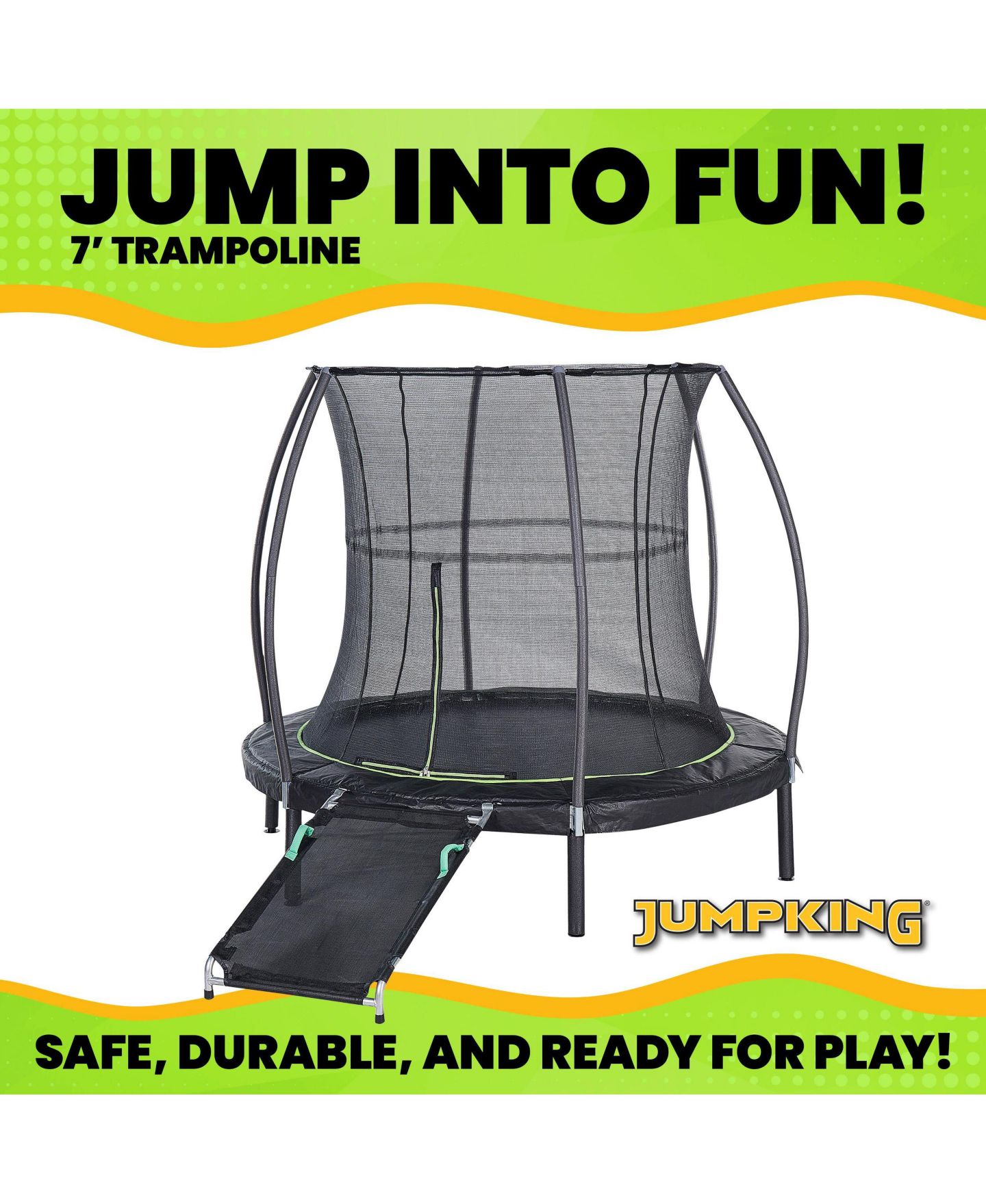 Круглый батут JumpKing 7 футов с защитной сеткой и пандусом, до 68 кг, от 5 лет, цвет: Чёрный — фото 8