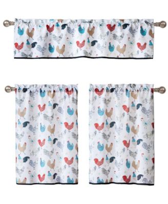 3 Piece Cafe Rod Pocket Autumn Country Rooster Kitchen Curtain Tier & Valance Set