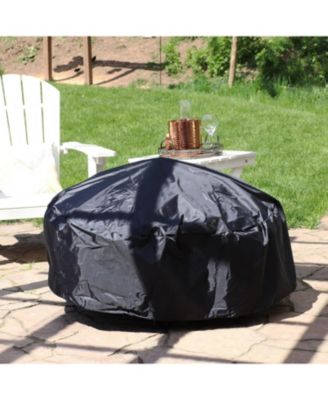 Outdoor Heavy-Duty Weather-Resistant Vinyl PVC Round Fire Pit Cover with Drawstring Closure - Black
